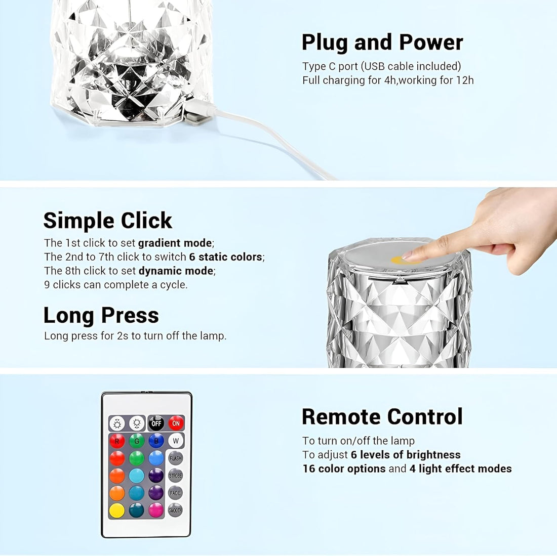 16 Color Changing Rose Diamond LED Table Lamp