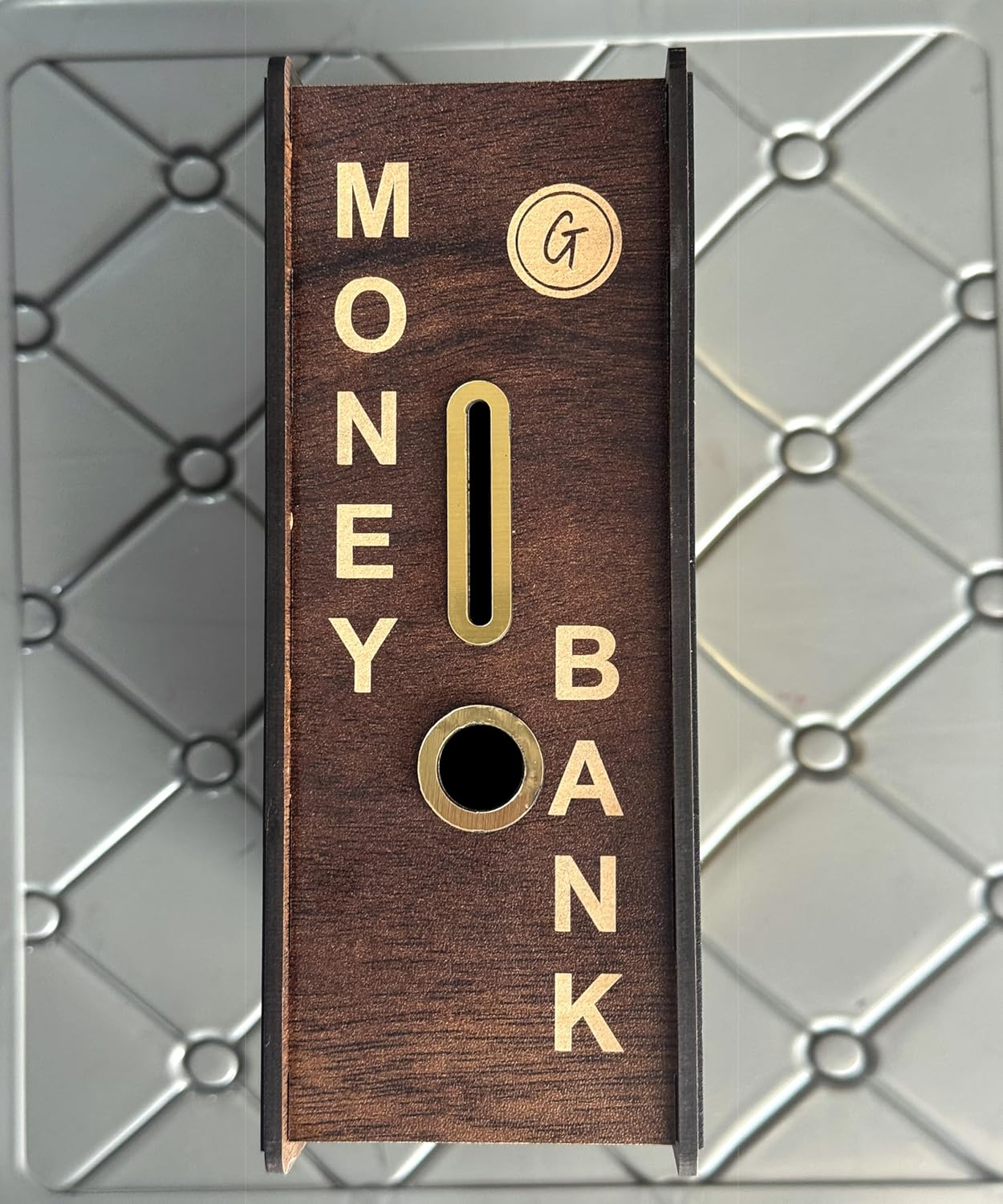 Wooden Money Bank Box with Grid Pattern