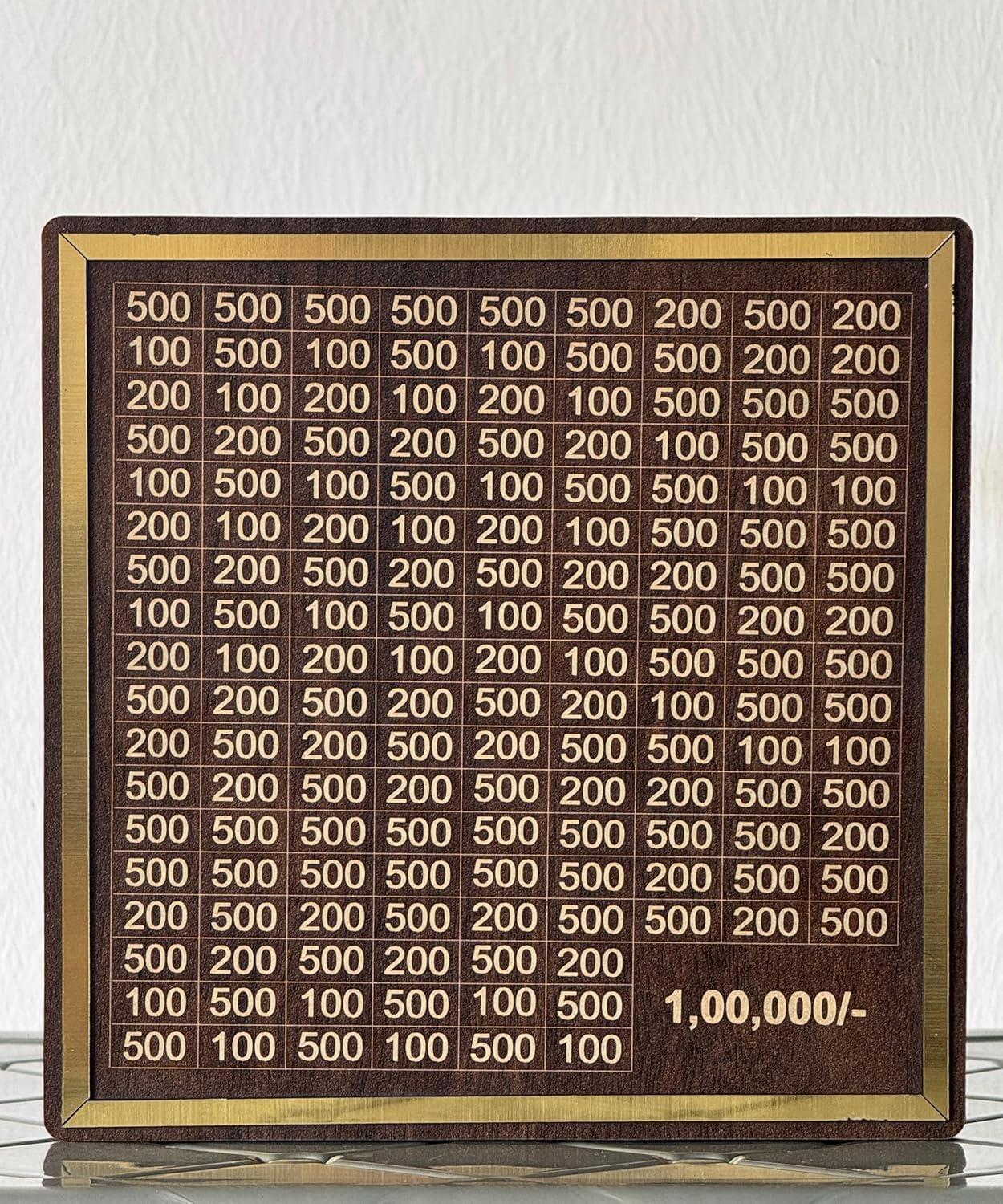 Wooden Money Bank Box with Grid Pattern