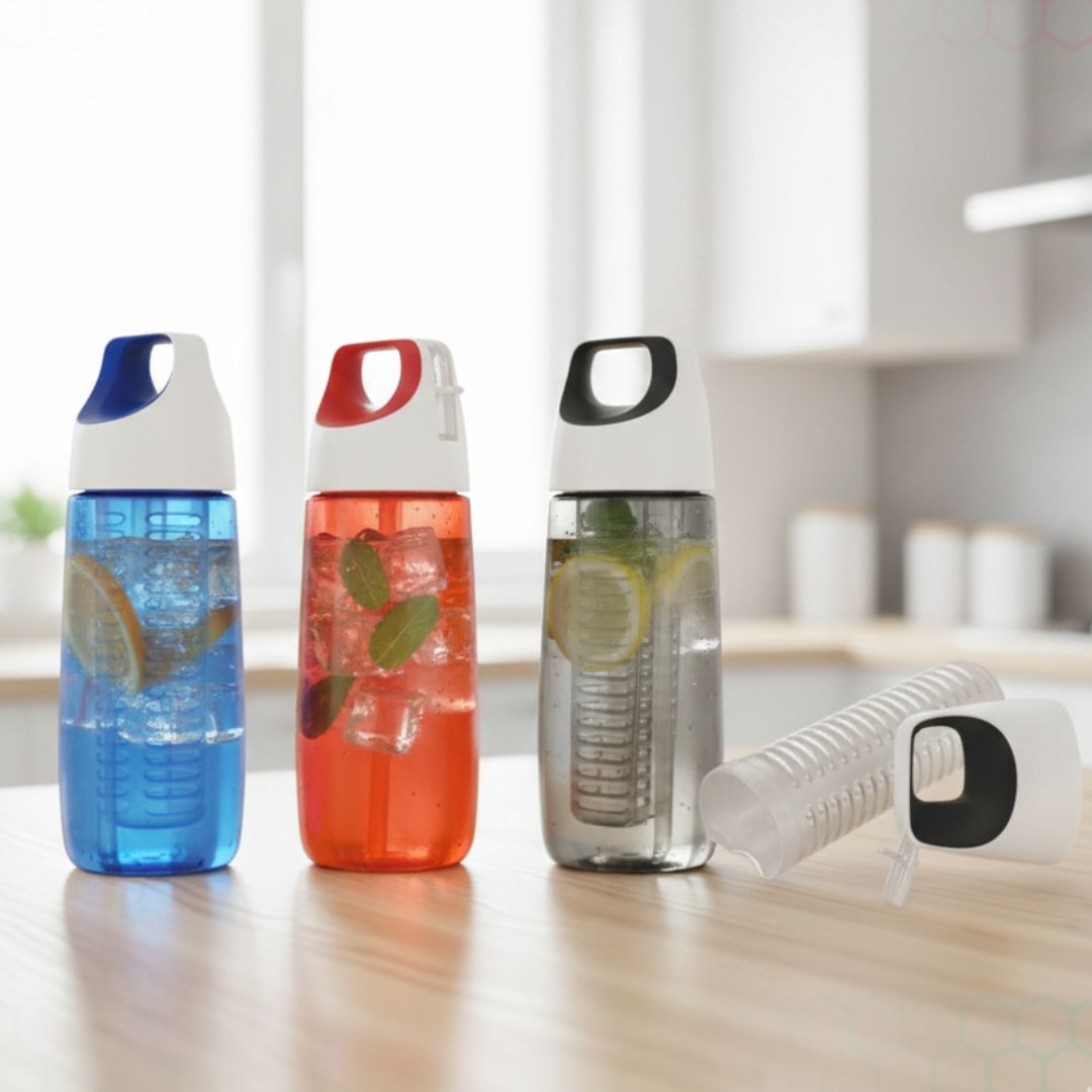 Fruit infuser water bottle with silicon handle grip
