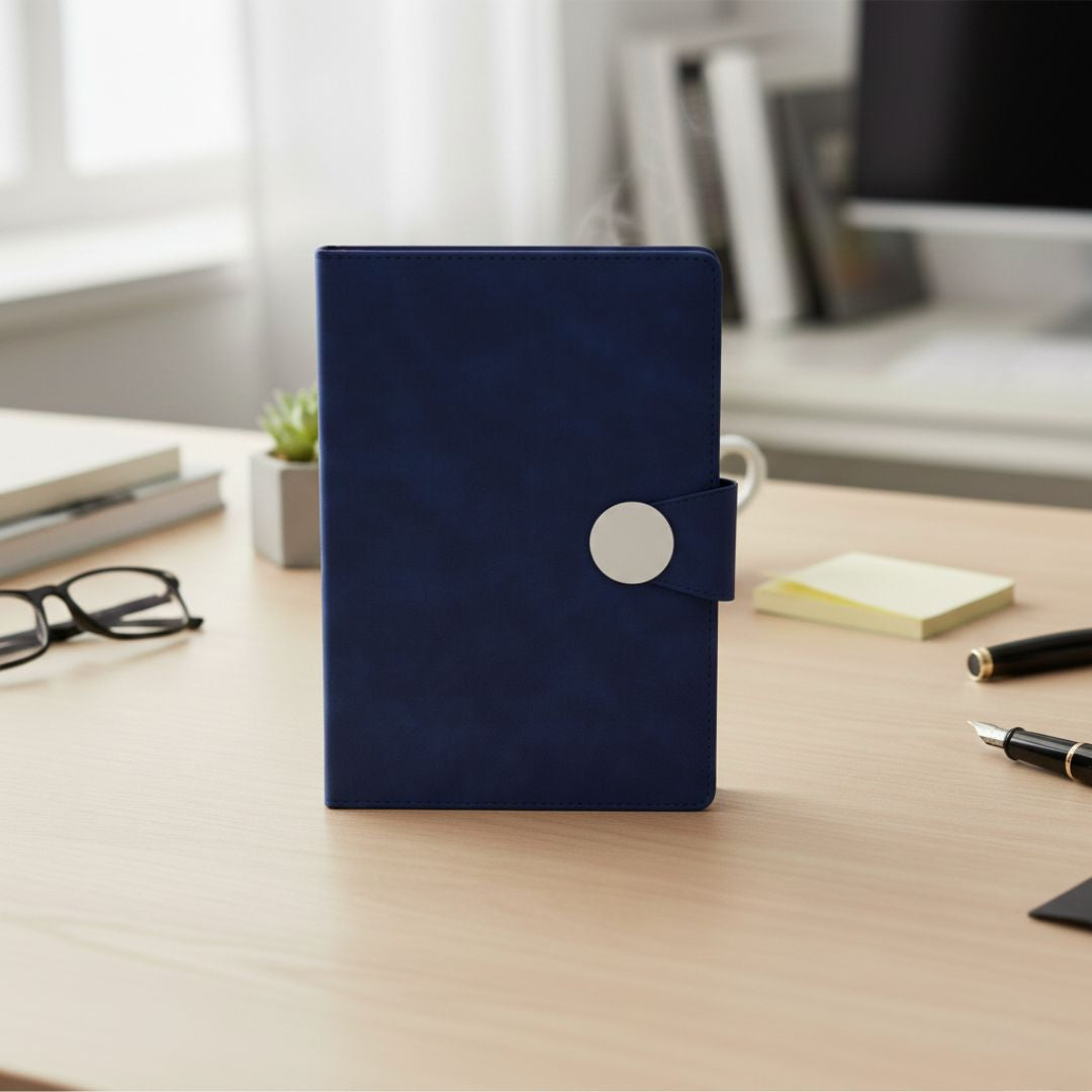 A5 notebook with round magnetic flap