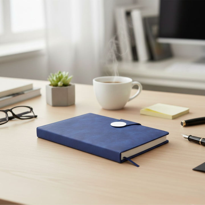 A5 notebook with round magnetic flap