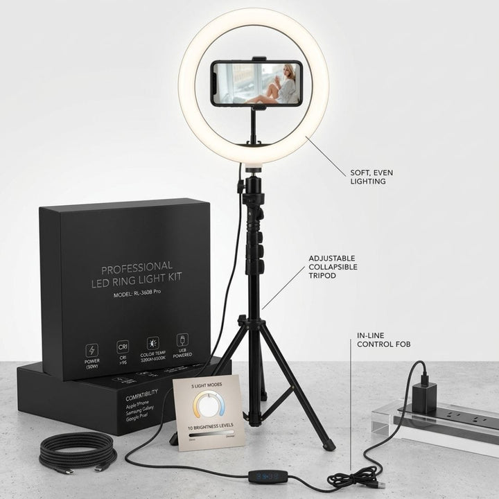 10-Inch Adjustable LED Ring Light with Tripod Stand and Phone Holder