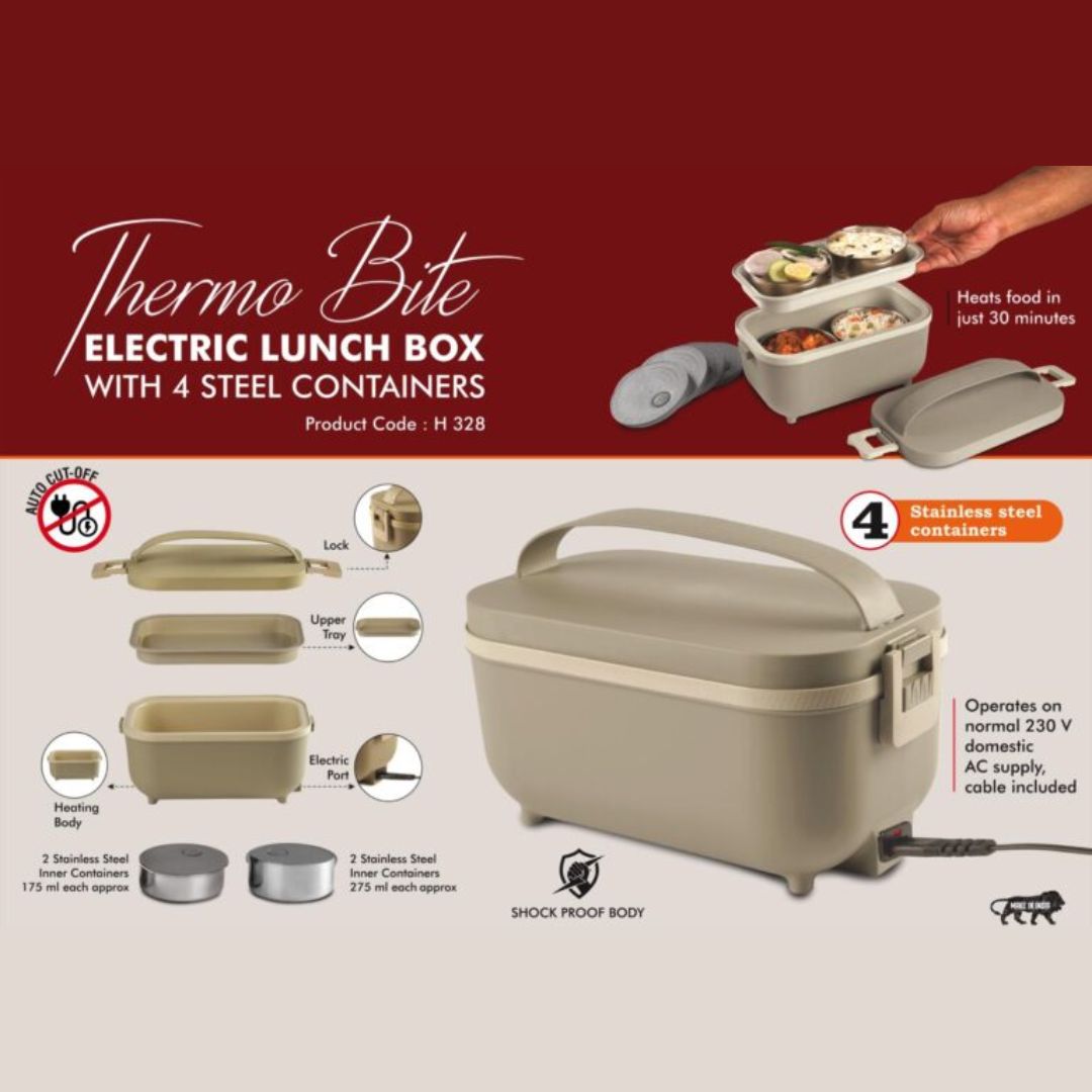 ThermoBite: Electric Lunch Box with 4 Steel Containers