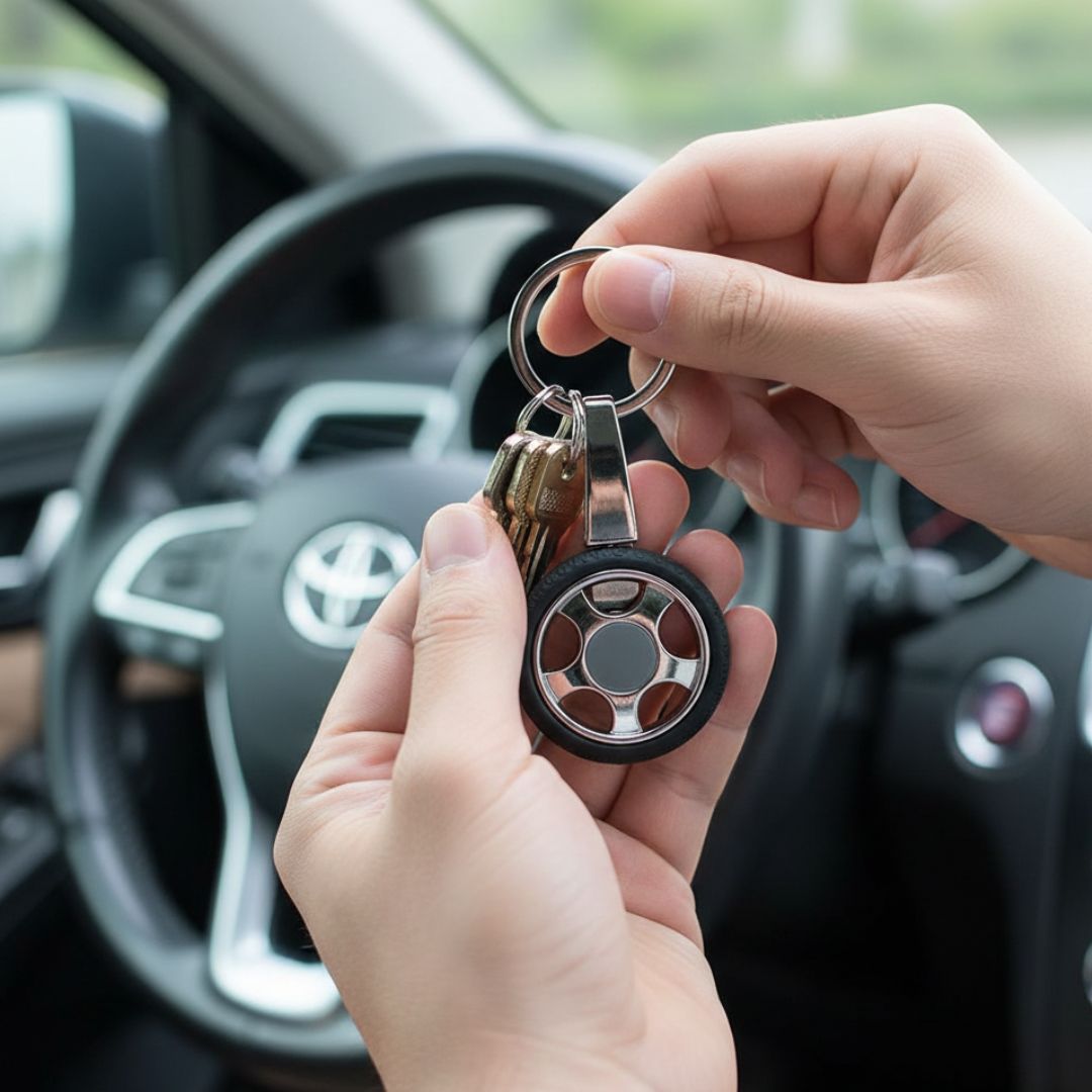 Tyre shape rotating keychain