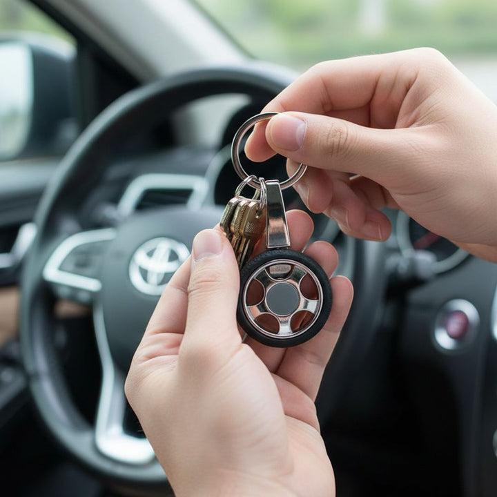 Tyre shape rotating keychain
