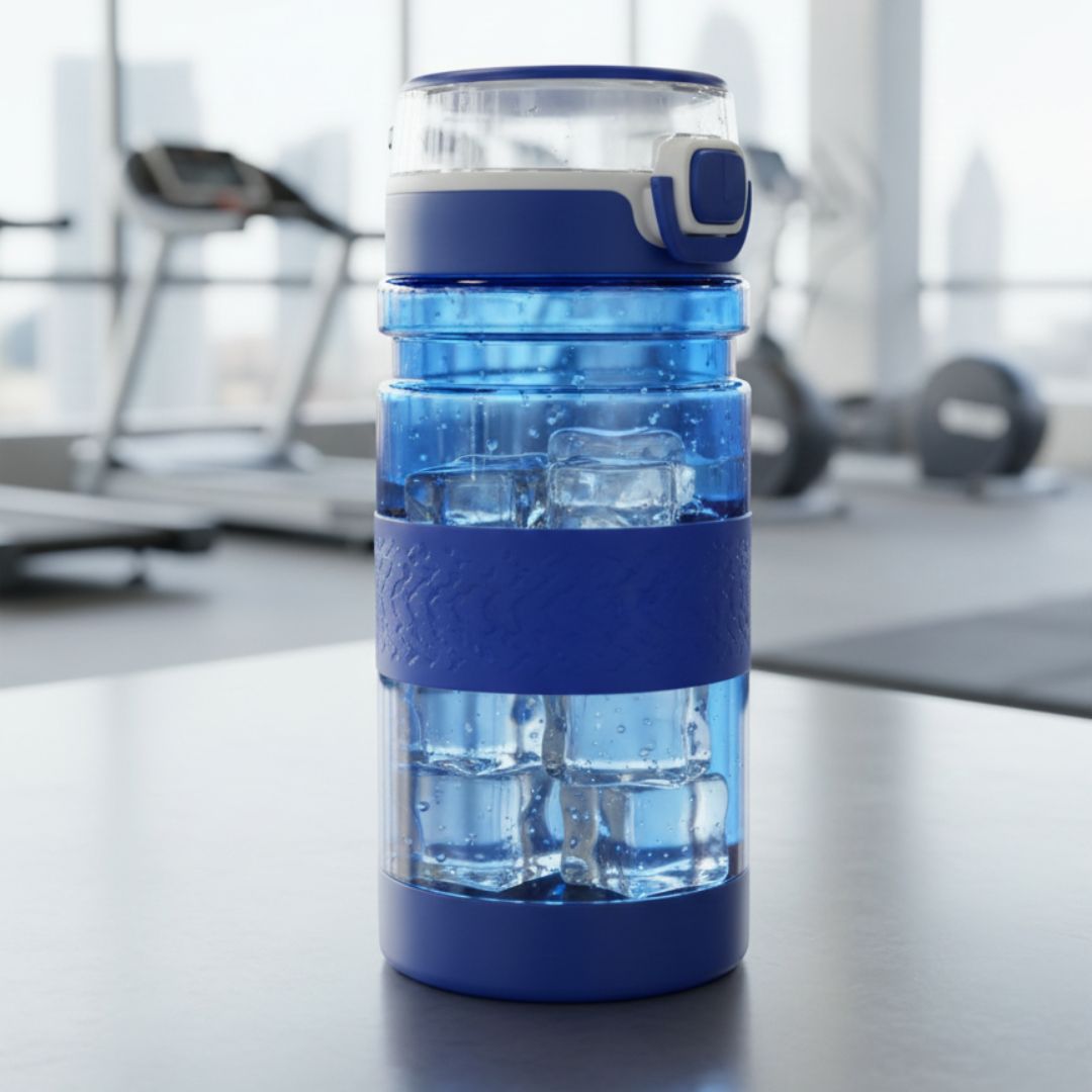 Grip-On: Push button water bottle with silicon grip