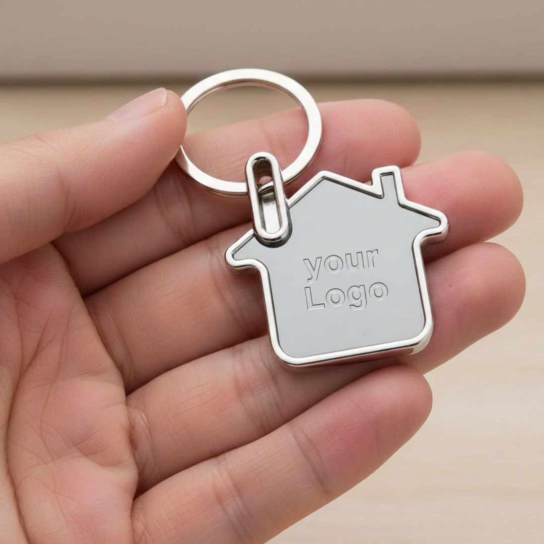 Hut shape metal keychain in Black finish