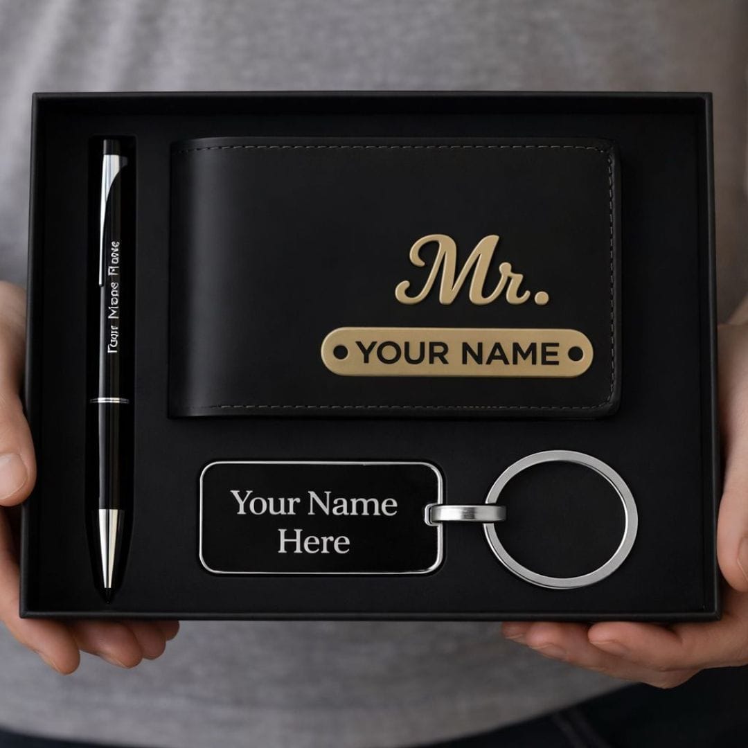 Customize wallet pen keychain combo gift set
