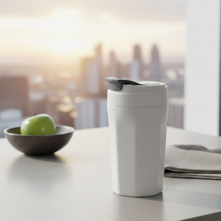 Glass sipper mug with outer Plastic body