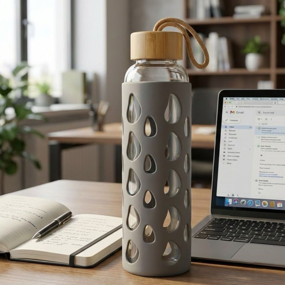 Borosilicate bottle with Bamboo Cap and Silicon sleeve