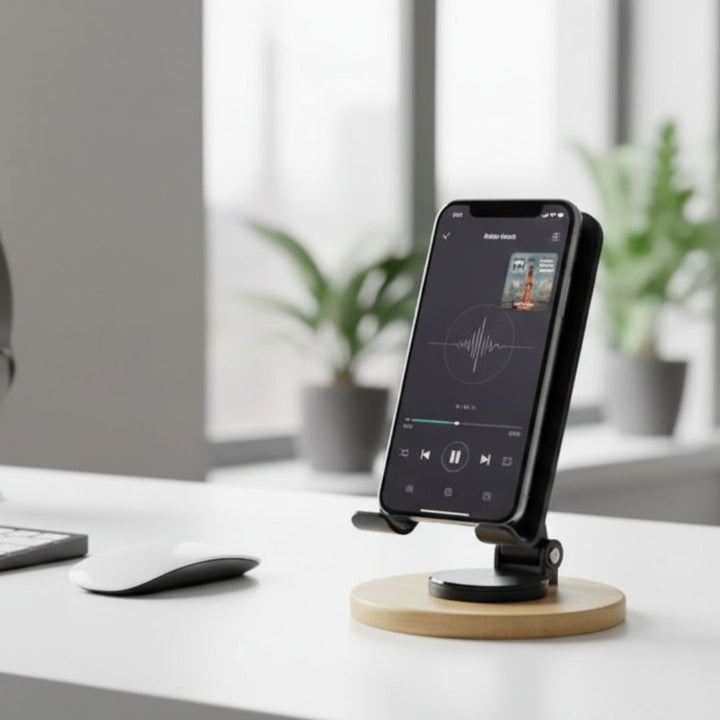 Rotating Metal Mobile Stand with bamboo base