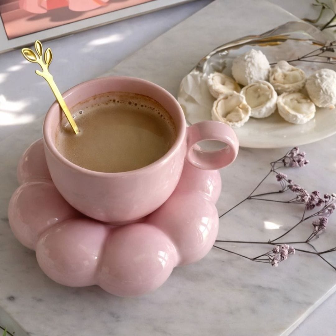 Decorative Cloud-Shaped Tea Cup and Saucer Set