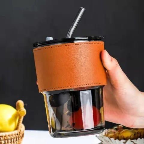 Travel Glass Coffee Mug with Lids and Straws