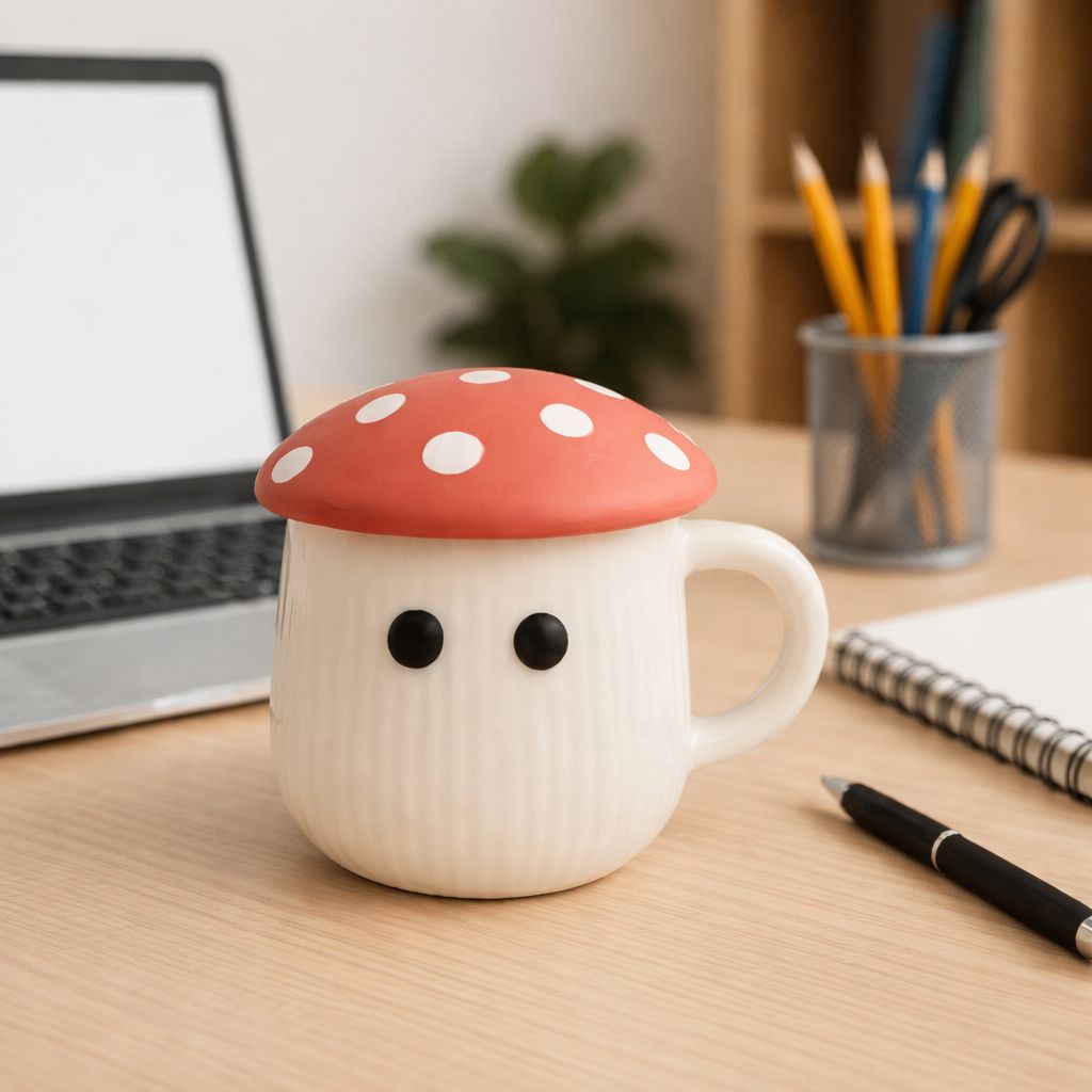 Cute Mushroom Lid Ceramic Mug Set