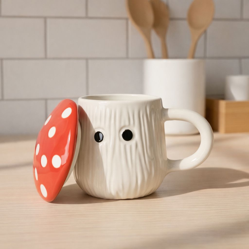 Cute Mushroom Lid Ceramic Mug Set