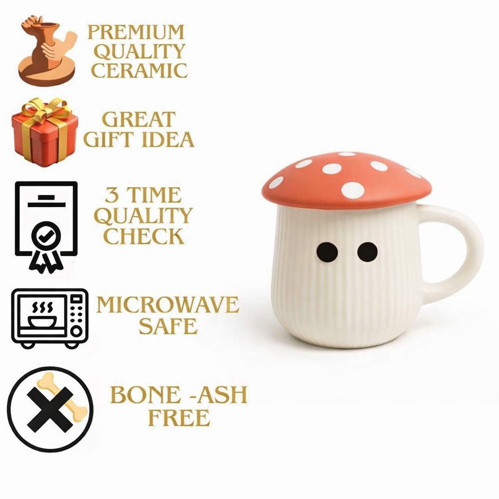 Cute Mushroom Lid Ceramic Mug Set