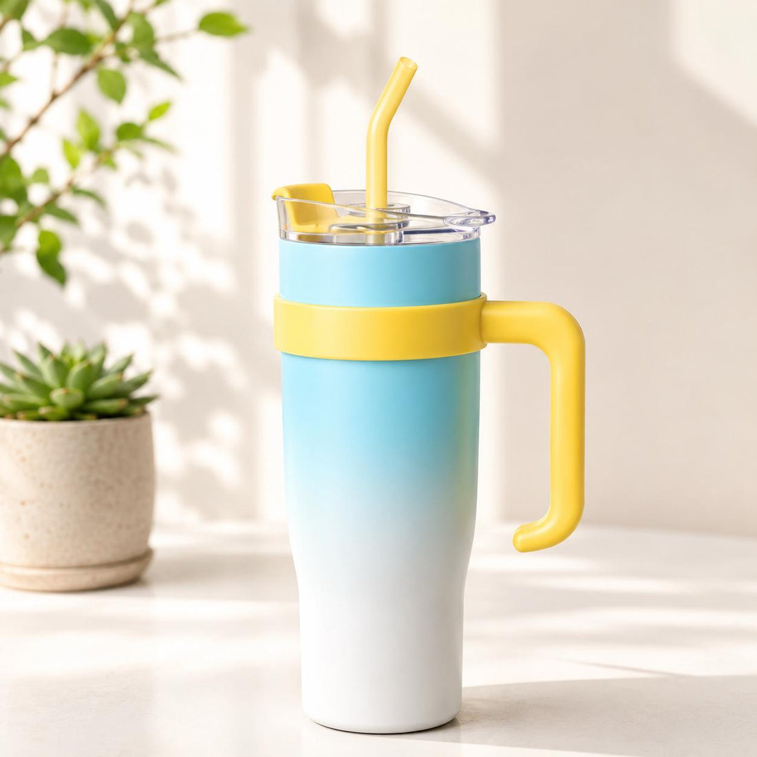 Stainless Steel Tumbler Hot and Cold with Handle and Lid 2 Straw