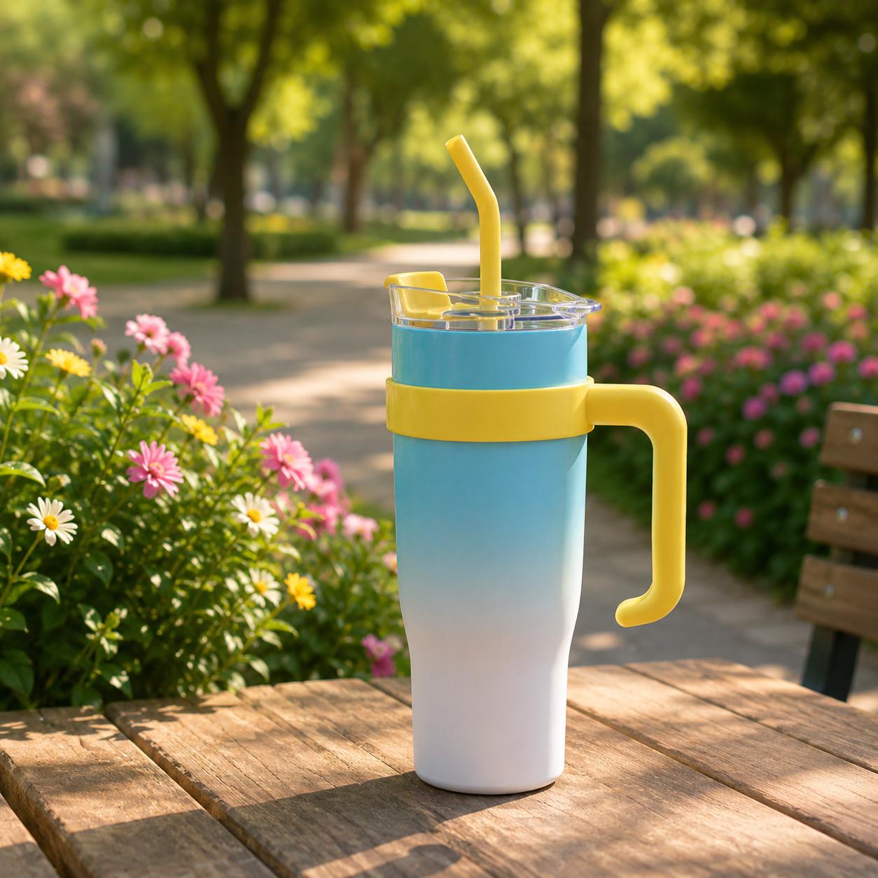 Stainless Steel Tumbler Hot and Cold with Handle and Lid 2 Straw