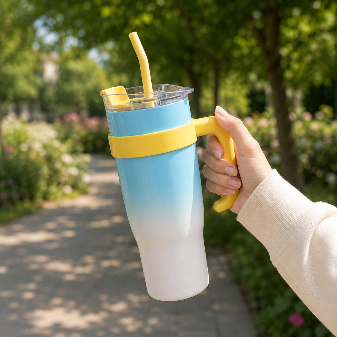 Stainless Steel Tumbler Hot and Cold with Handle and Lid 2 Straw