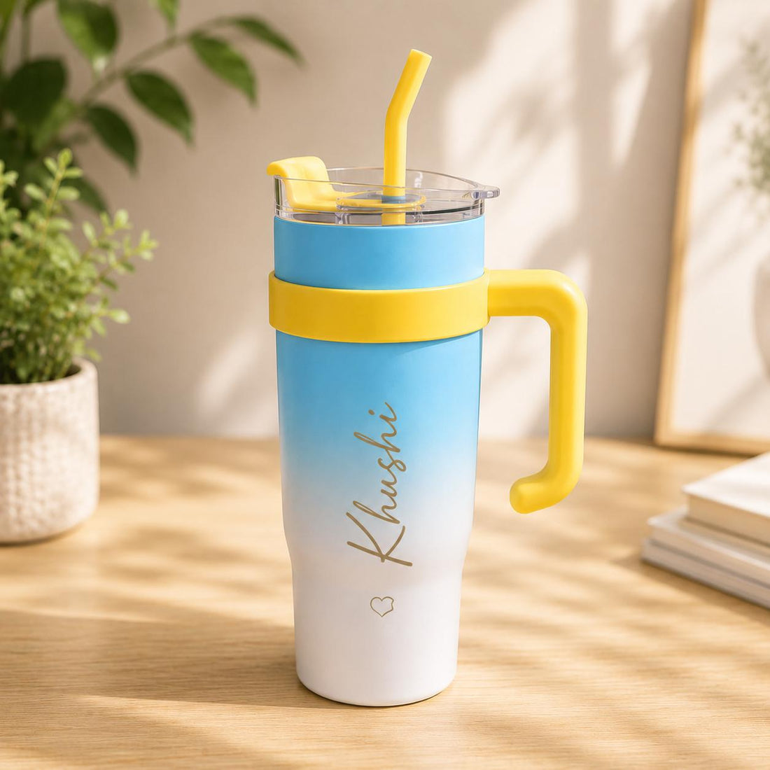 Stainless Steel Tumbler Hot and Cold with Handle and Lid 2 Straw