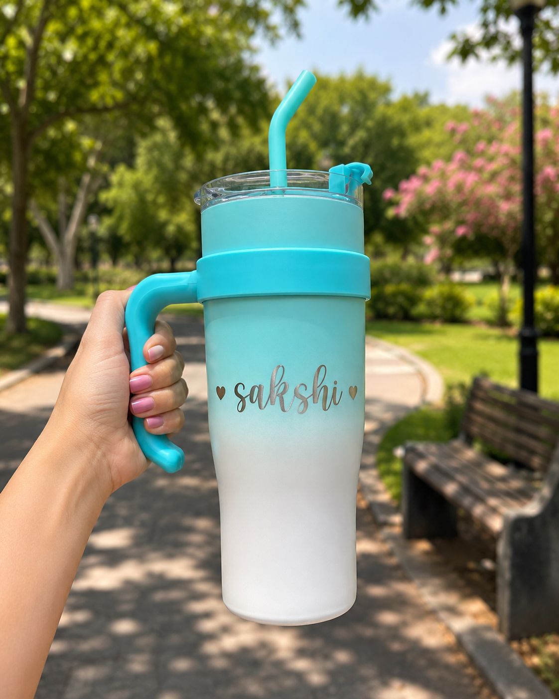 Insulated Tumbler with Handle and Straw & 2-1Lid