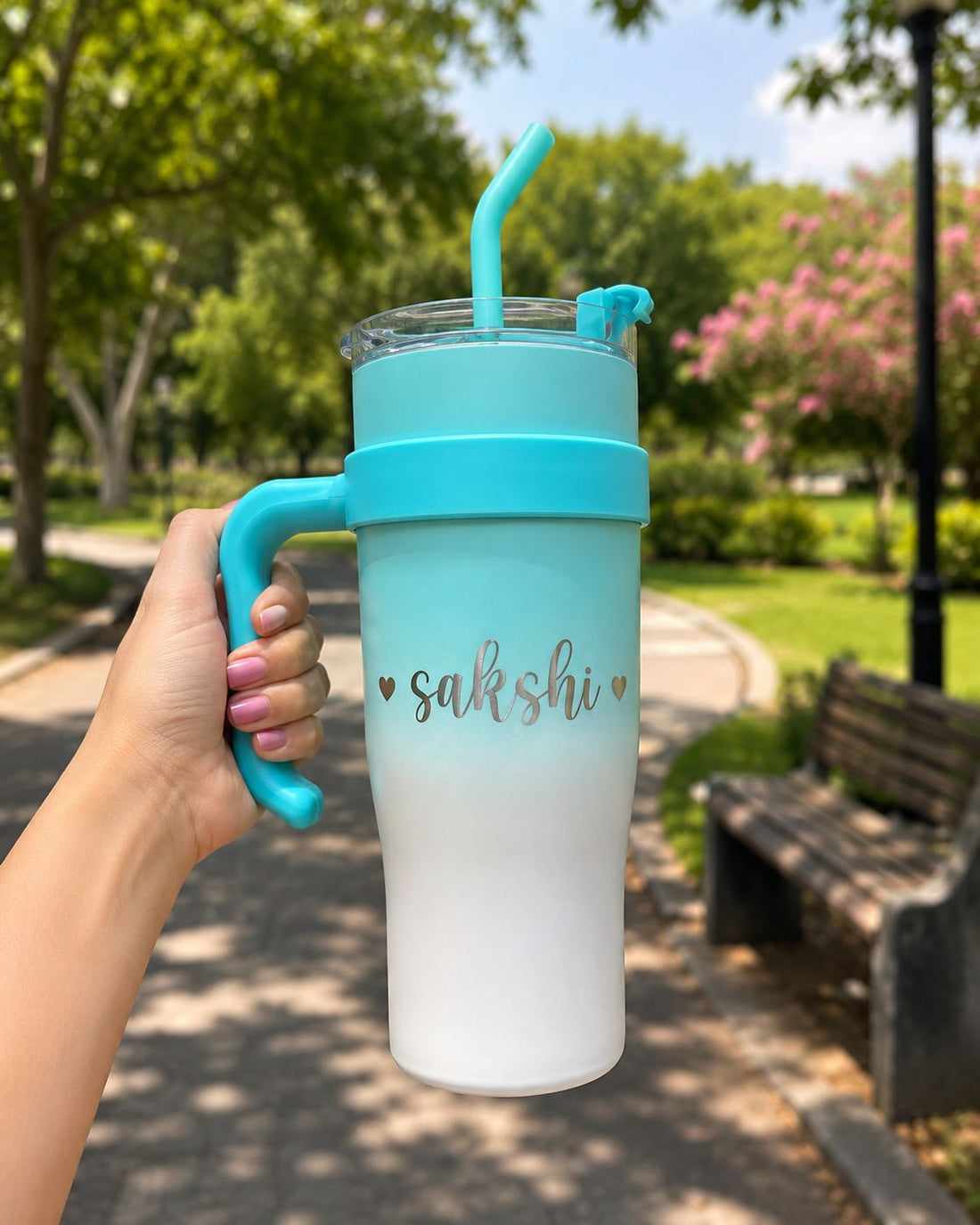 Insulated Tumbler with Handle and Straw & 2-1Lid