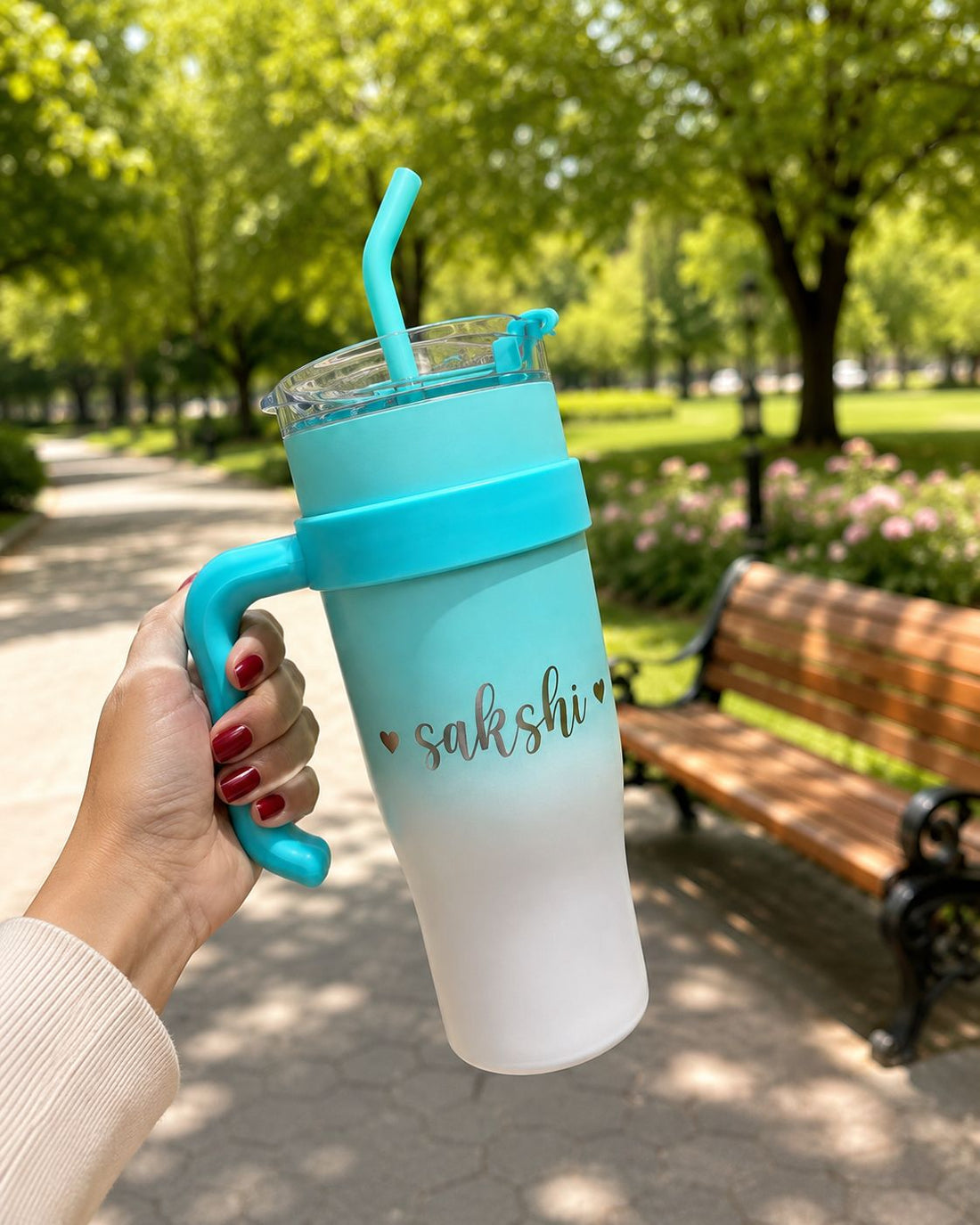 Insulated Tumbler with Handle and Straw & 2-1Lid