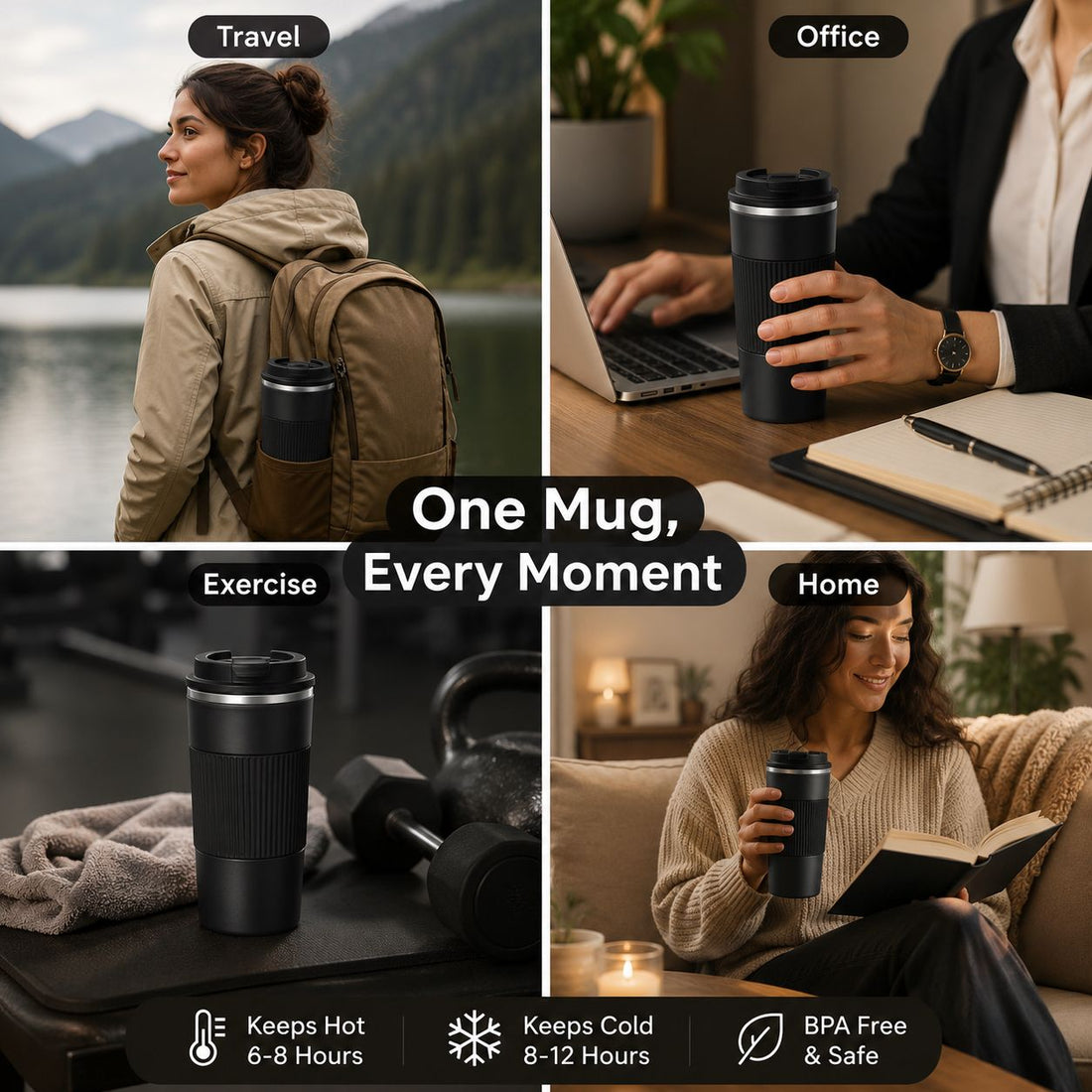 Travel Mug Insulated Coffee Cup with Leak-Proof Lid