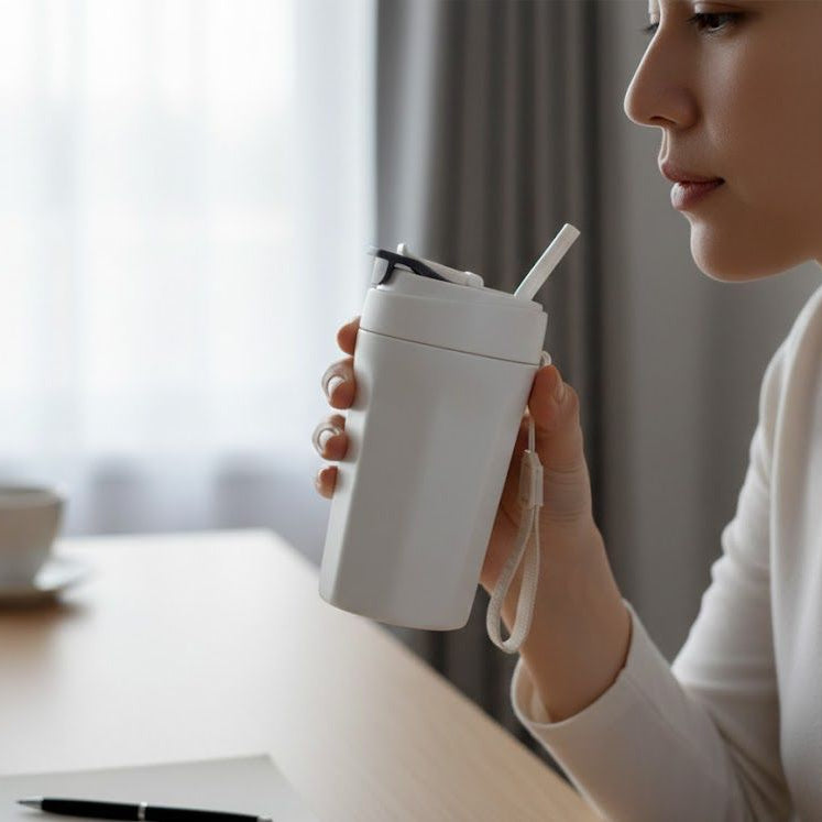Glass sipper mug with outer Plastic body