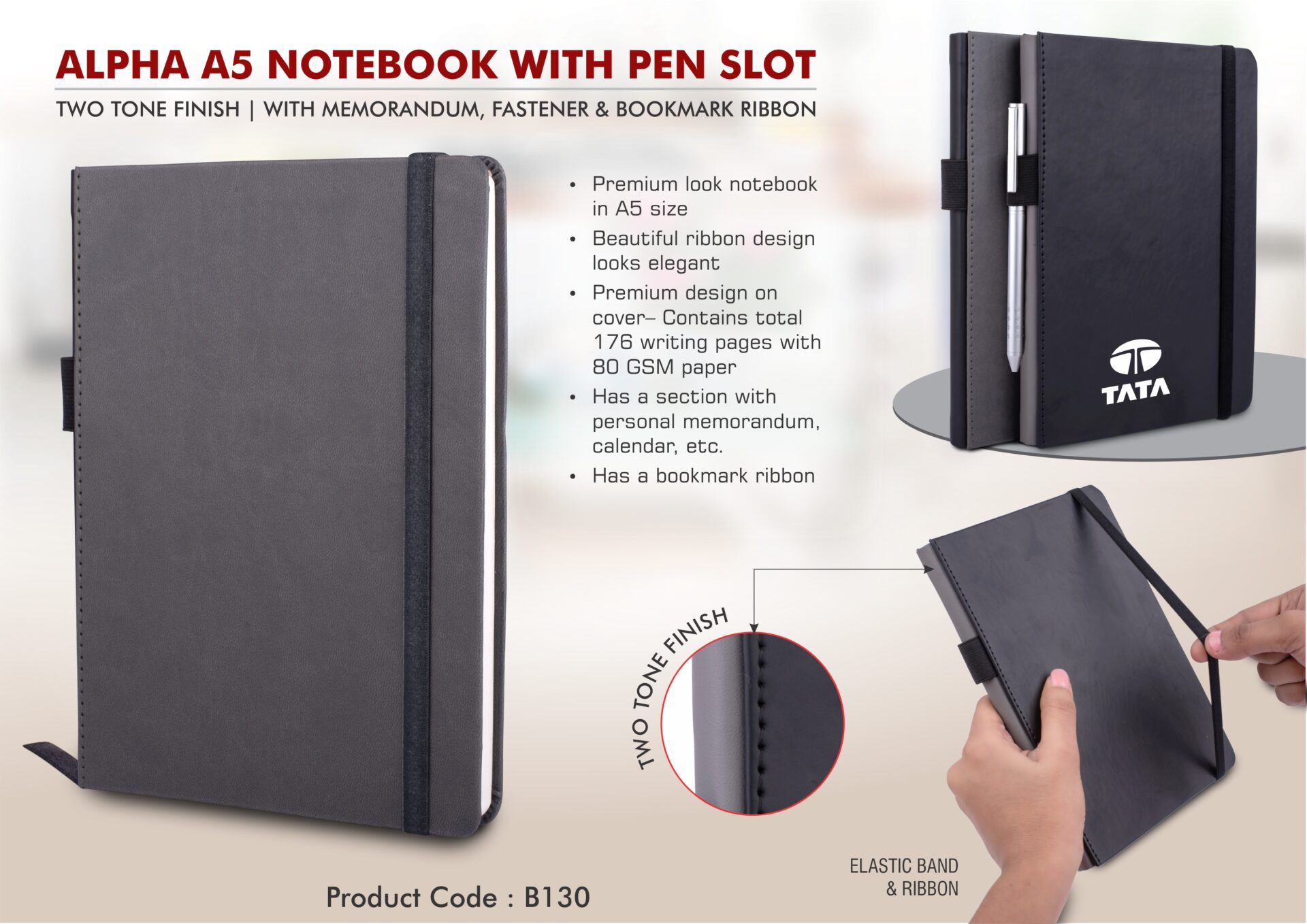 Alpha A5 notebook with Pen Slot