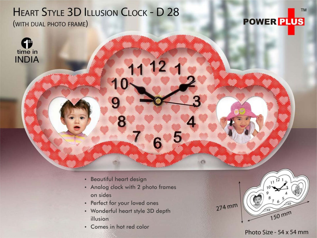 Heart style 3D illusion clock with dual photo frame