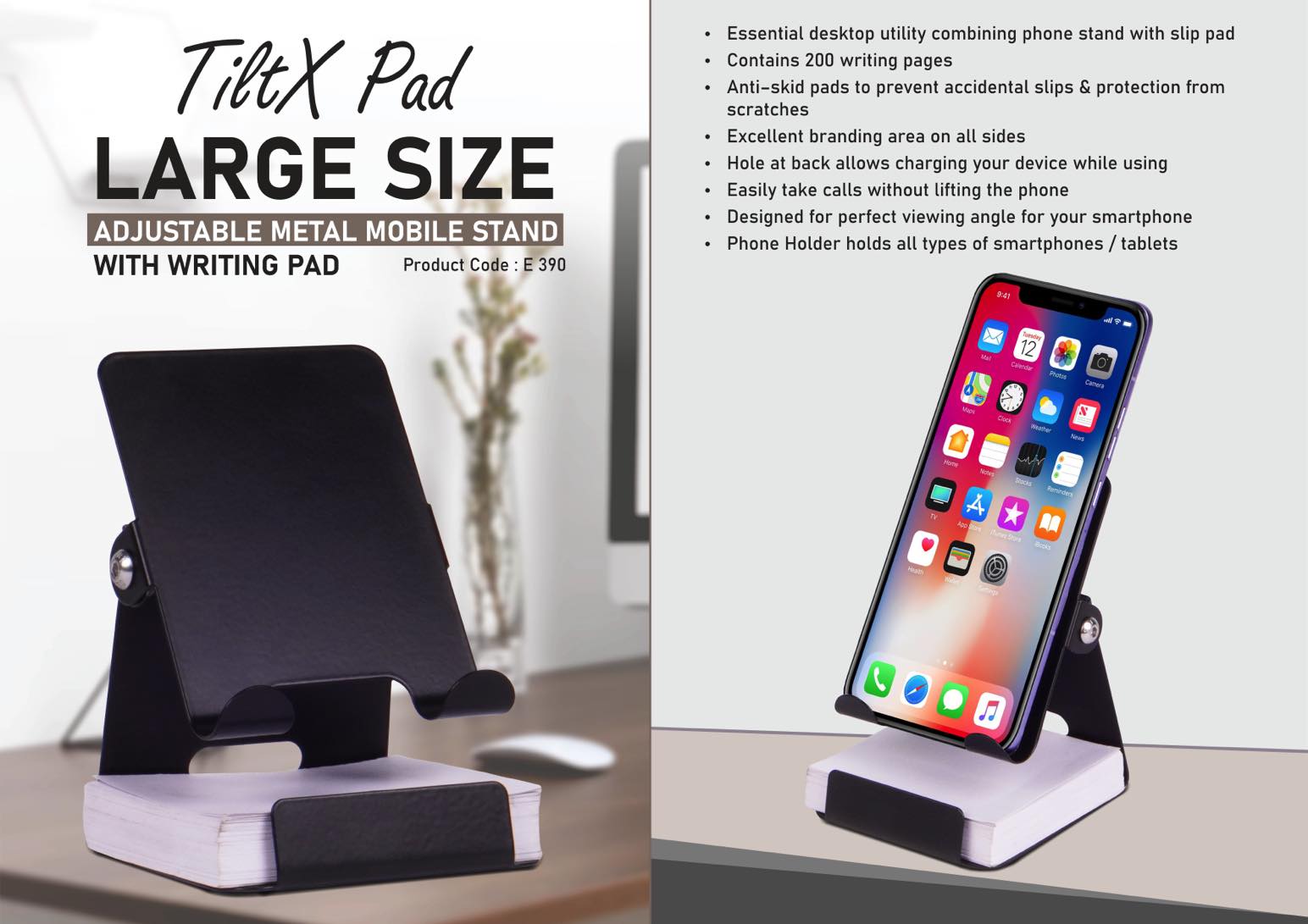 Large size Adjustable metal mobile stand with writing pad