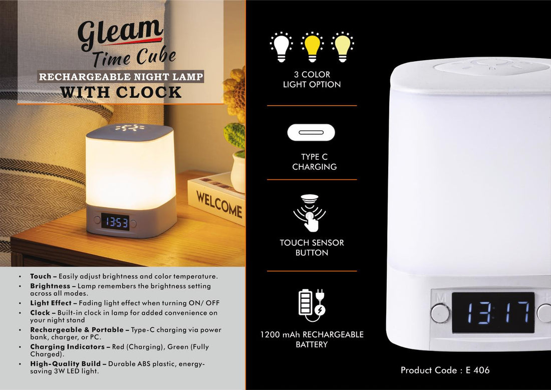 Soft touch Rechargeable Night Lamp with Clock