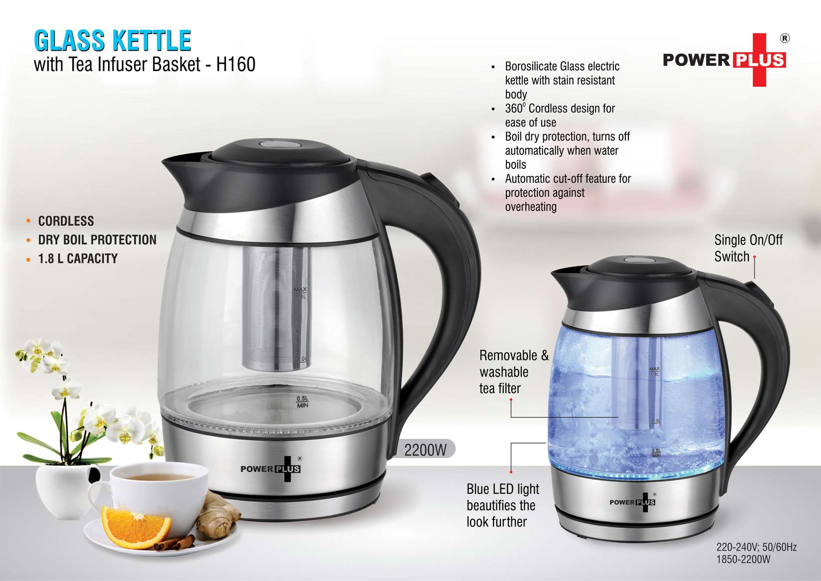 Glass Kettle With Tea Infuser Basket & LED Illumination