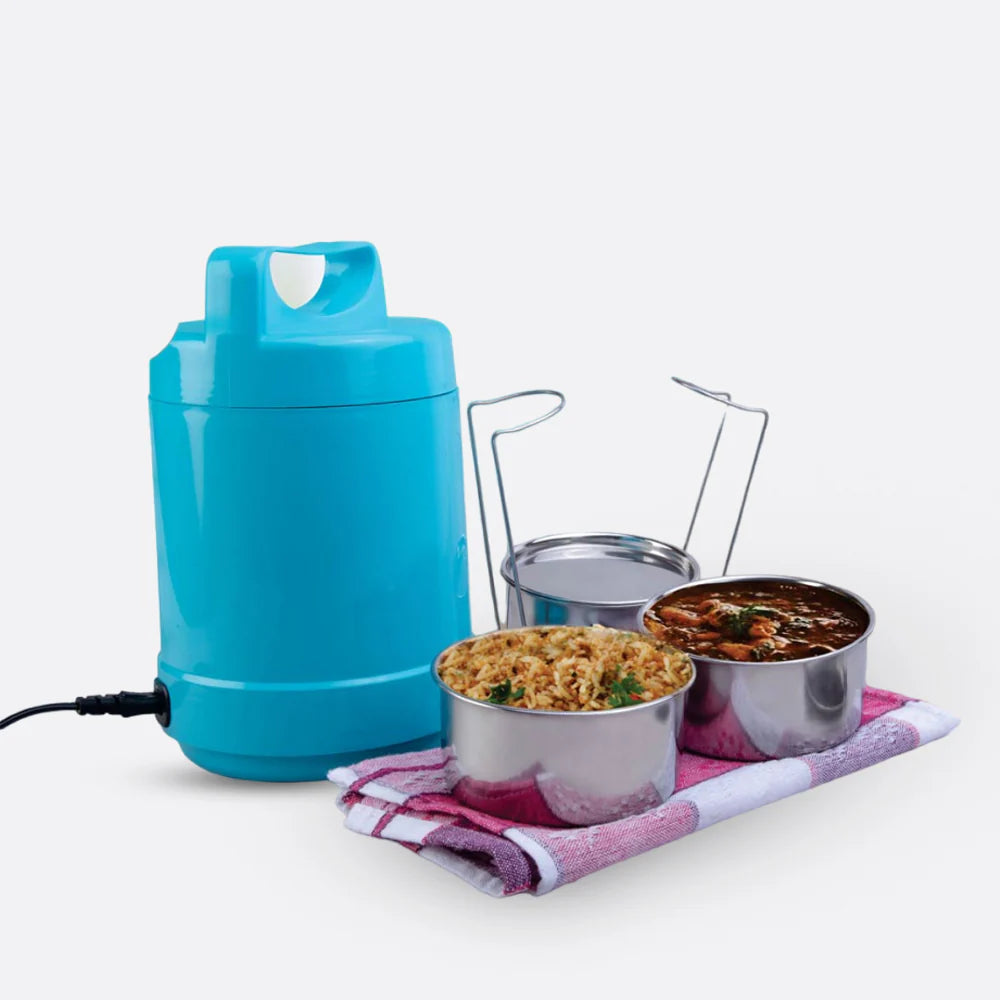Electro Steel: 3 container electric steel lunch box with Auto cut function