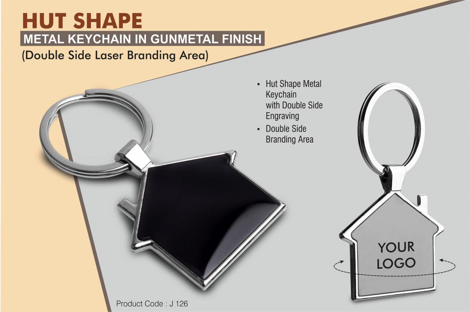 Hut shape metal keychain in Black finish