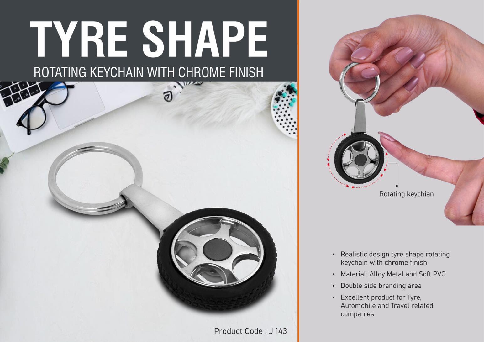 Tyre shape rotating keychain